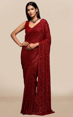 LH ENTERPRISE Self Design, Embellished Bollywood Georgette Saree(Red)
