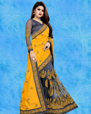 JAYAMENTERPRISE Embroidered Banarasi Lycra, Net Saree(Yellow)