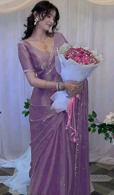 SPIRISA Embellished Bollywood Organza Saree(Purple)