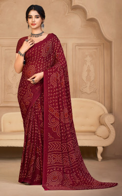 JustEthnic Printed Bandhani Chiffon Saree(Maroon)