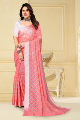 ALPENIKA Embroidered Bollywood Chanderi Saree(Pink)