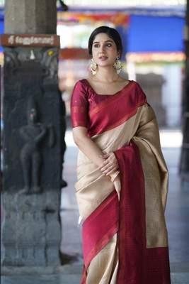 CENTURY CREATION Printed Banarasi Silk Blend Saree(Beige)