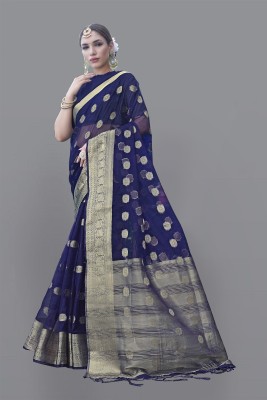 KOTHARI SBT Printed Bandhani Organza Saree(Dark Blue)