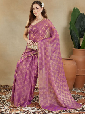 Online Bazaaar Embellished Bollywood Chiffon Saree(Purple)