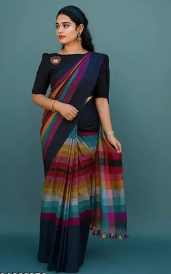 SUJAY Solid/Plain Handloom Cotton Blend Saree(Multicolor)