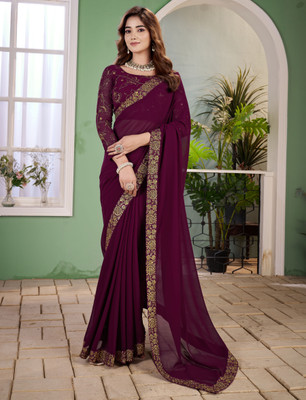 Vivan Fab Embroidered Bollywood Georgette, Silk Blend Saree(Multicolor)