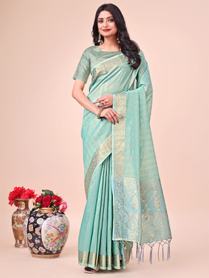 Tasrika Woven Banarasi Organza Saree(Blue)