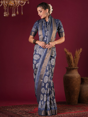 ANOUK Printed Chinnalapattu Silk Blend Saree(Blue)