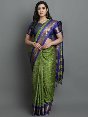 jvp Striped Bollywood Cotton Silk Saree(Light Green)