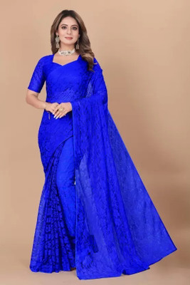 Suali Self Design Bollywood Net Saree(Dark Blue)