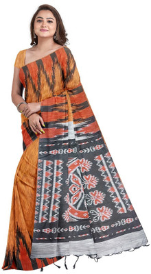 maadurga Printed Sambalpuri Cotton Blend Saree(Orange)