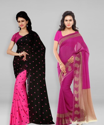 kashvi sarees Polka Print Daily Wear Georgette Saree(Pack of 2, Pink, Black)