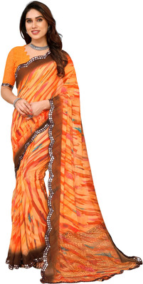TTH Printed Bollywood Georgette Saree(Orange)