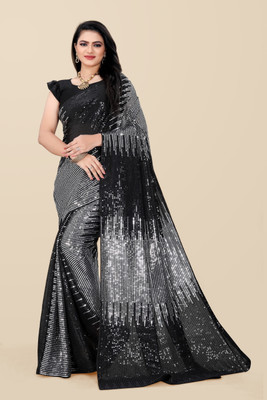 JAY RAMDEV FASHION Embroidered Chanderi Georgette Saree(Silver)