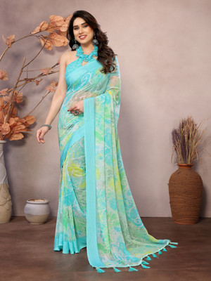 Vastram Enterprise Printed Bollywood Georgette Saree(Light Blue)