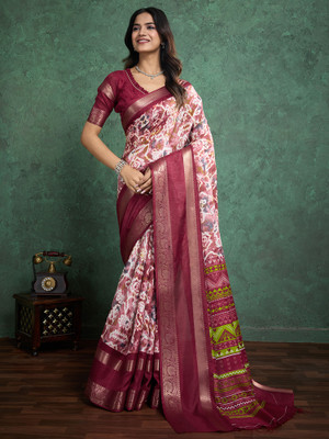 all about you Printed Chinnalapattu Silk Blend Saree(Maroon)