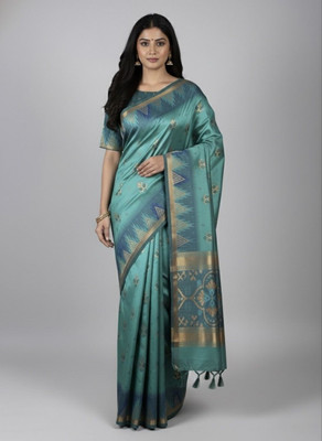 VIDRA Self Design Bollywood Pure Silk Saree(Green)