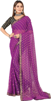 RHEY Woven Bollywood Chiffon Saree(Purple)