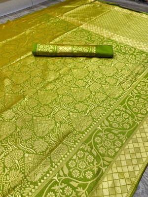 Rudr Venture Digital Print Banarasi Jacquard Saree(Green)