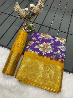 Ruhabs Printed Bollywood Silk Blend Saree(Pack of 2, Purple)