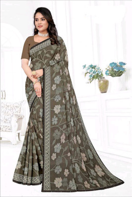 Radharani fusion Floral Print, Printed Daily Wear Georgette Saree(Grey)