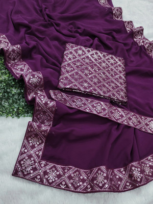 GRANTHCREATION Self Design Bollywood Georgette Saree(Purple)