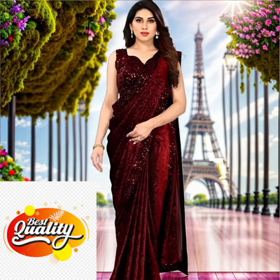 Vragi Printed Bollywood Lycra Blend Saree(Maroon)