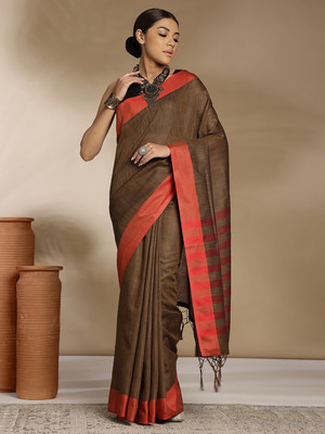 ANOUK Woven Mysore Linen Saree(Brown)