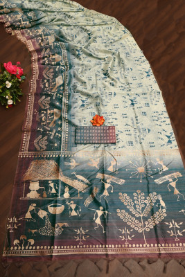 K 5 FASHION Digital Print, Floral Print Bollywood Cotton Silk Saree(Light Green)