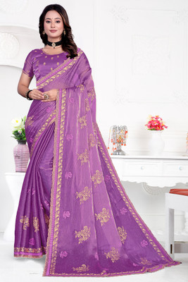 Mikhushop Floral Print Bollywood Jimmy choo Saree(Purple)