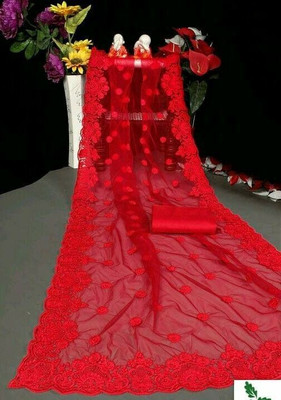 NIYANTAKSH Embroidered Bollywood Net Saree(Red)