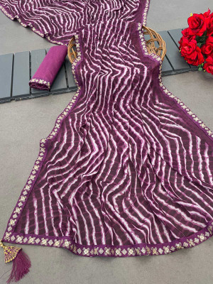 SkyCraftX Embroidered, Self Design Bollywood Georgette, Lace Saree(Purple)