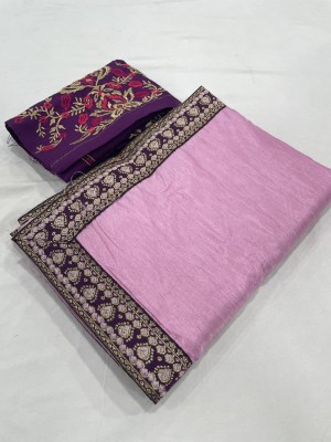 Dori Solid/Plain Bollywood Silk Blend Saree(Pink)