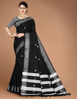 Fab Silk Woven Paithani Cotton Silk Saree(Black)