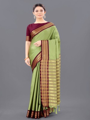 Apnisha Self Design Banarasi Cotton Silk Saree(Brown)