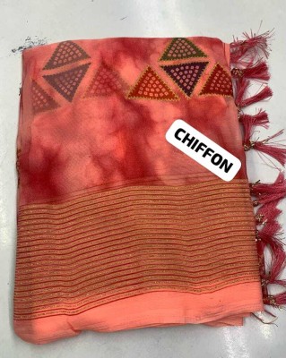 CHIFFON PRINTED SAREE Printed Bandhani Chiffon Saree(Pink)