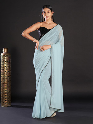 Sareemall Embellished Bollywood Georgette Saree(Blue)