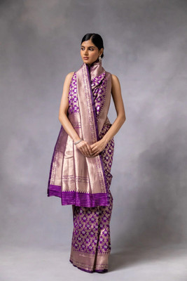 Dhruvil Impex Self Design Banarasi Silk Blend Saree(Purple)
