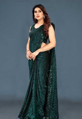 RADHIKACRETION Embellished Bollywood Lycra Blend Saree(Green)