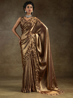 Tasrika Embellished Bollywood Satin Saree(Brown)