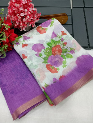 Gajal Floral Print Kanjivaram Linen, Cotton Linen Saree(Multicolor)