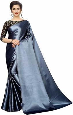 HouseOfCommon Solid/Plain Bollywood Satin Saree(Pack of 2, Grey)