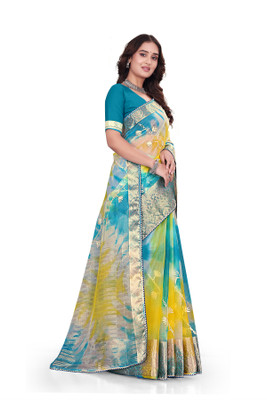 Aarunika LGF Solid/Plain Bollywood Organza Saree(Light Blue)