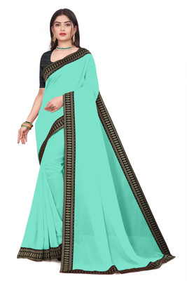 Niya Solid/Plain, Embellished Daily Wear Georgette Saree(Light Blue)