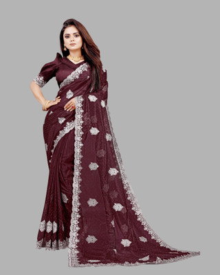 SHOBHTESH Embroidered Madhubani Net Saree(Maroon)