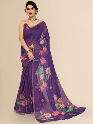 Moda Rapido Printed Bollywood Silk Blend Saree(Purple)