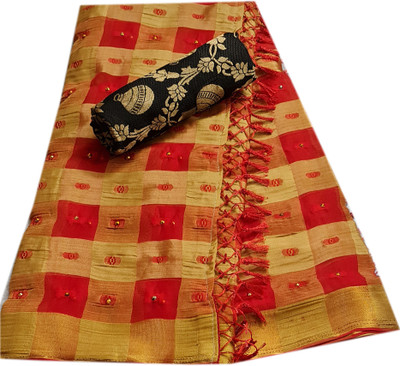 Stylish Sarees Checkered Bollywood Chiffon Saree(Red, Cream)