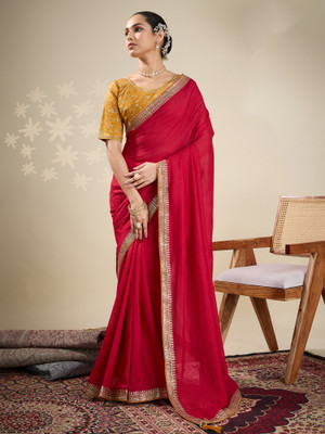 Sareemall Embroidered Bollywood Silk Blend Saree(Red)