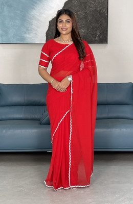 PATTARI Embellished Bollywood Georgette Saree(Red)