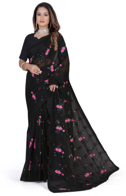 Mahalaxmi Fashion Embroidered Bollywood Georgette Saree(Black)